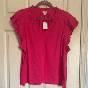 NWT J. Crew Factory Short sleeve neck Flutter Sleeve eyelet shirt top size XL